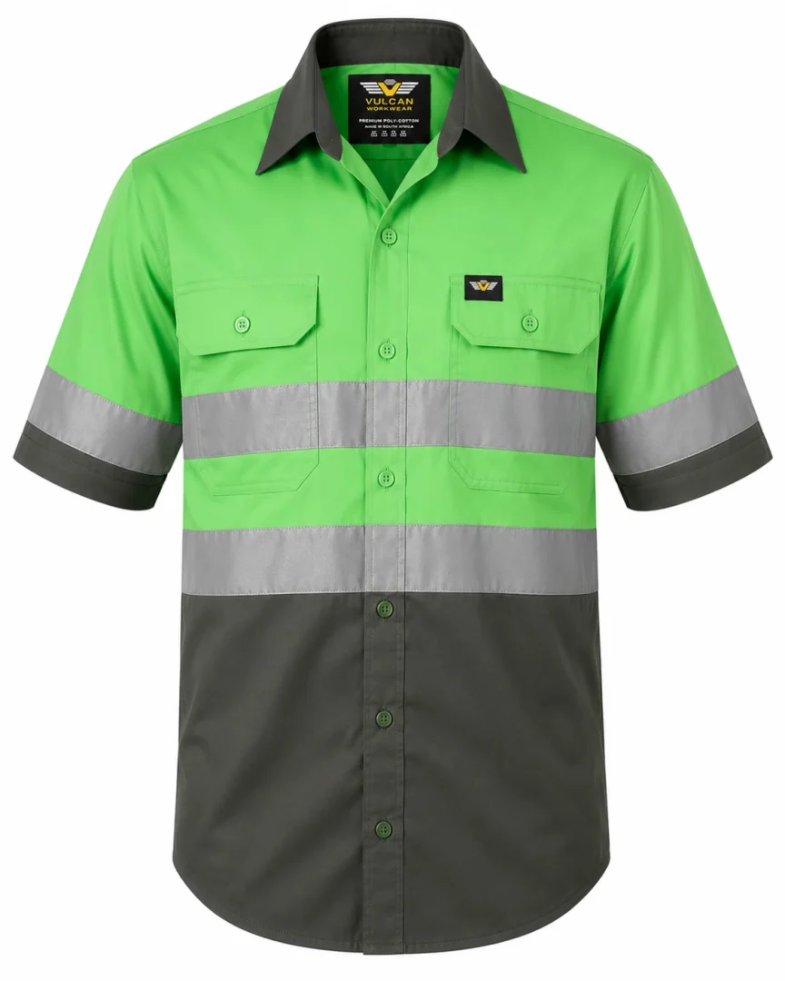 HI VIZ 100% Cotton Vented Short Sleeve Workshirt - Image 6