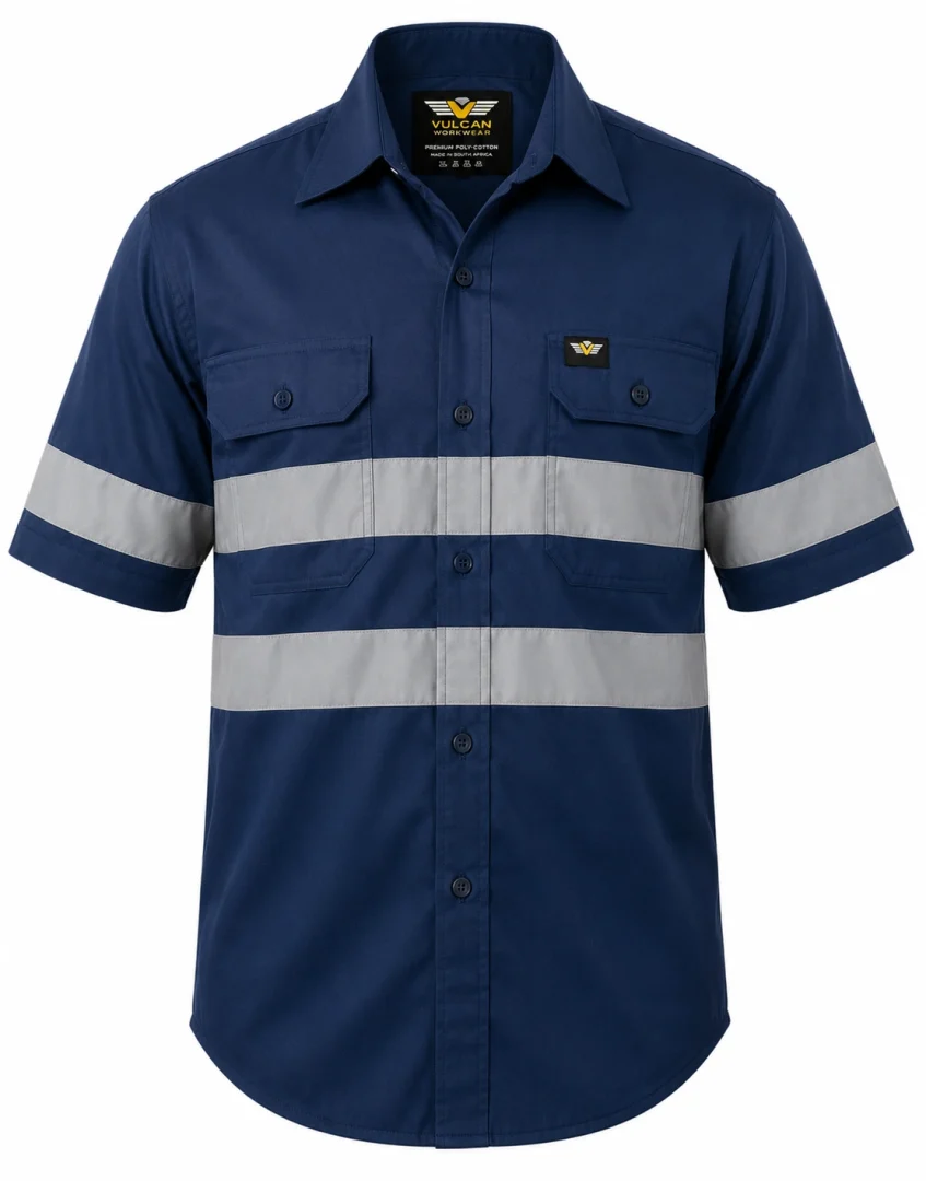 HI VIZ 100% Cotton Vented Short Sleeve Workshirt - Image 2