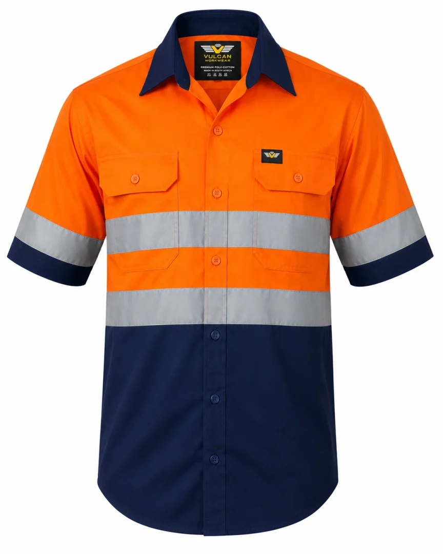 HI VIZ 100% Cotton Vented Short Sleeve Workshirt - Image 5