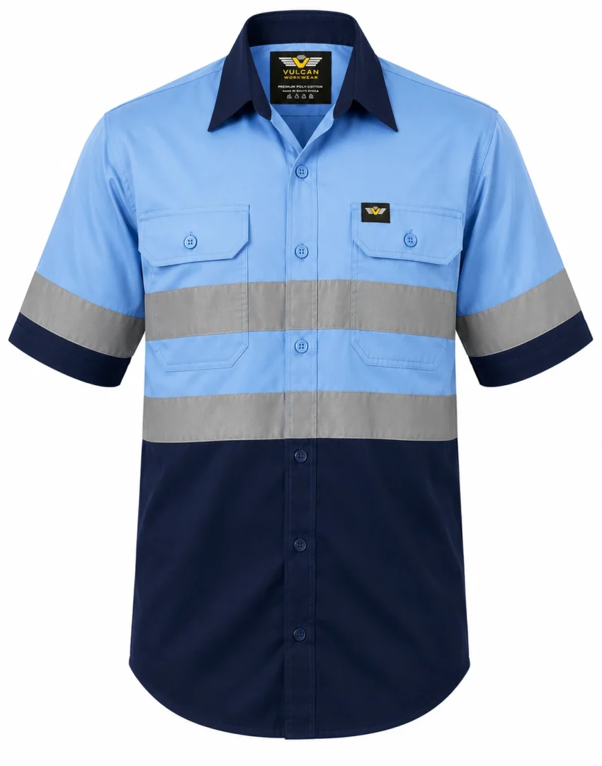 HI VIZ 100% Cotton Vented Short Sleeve Workshirt - Image 7