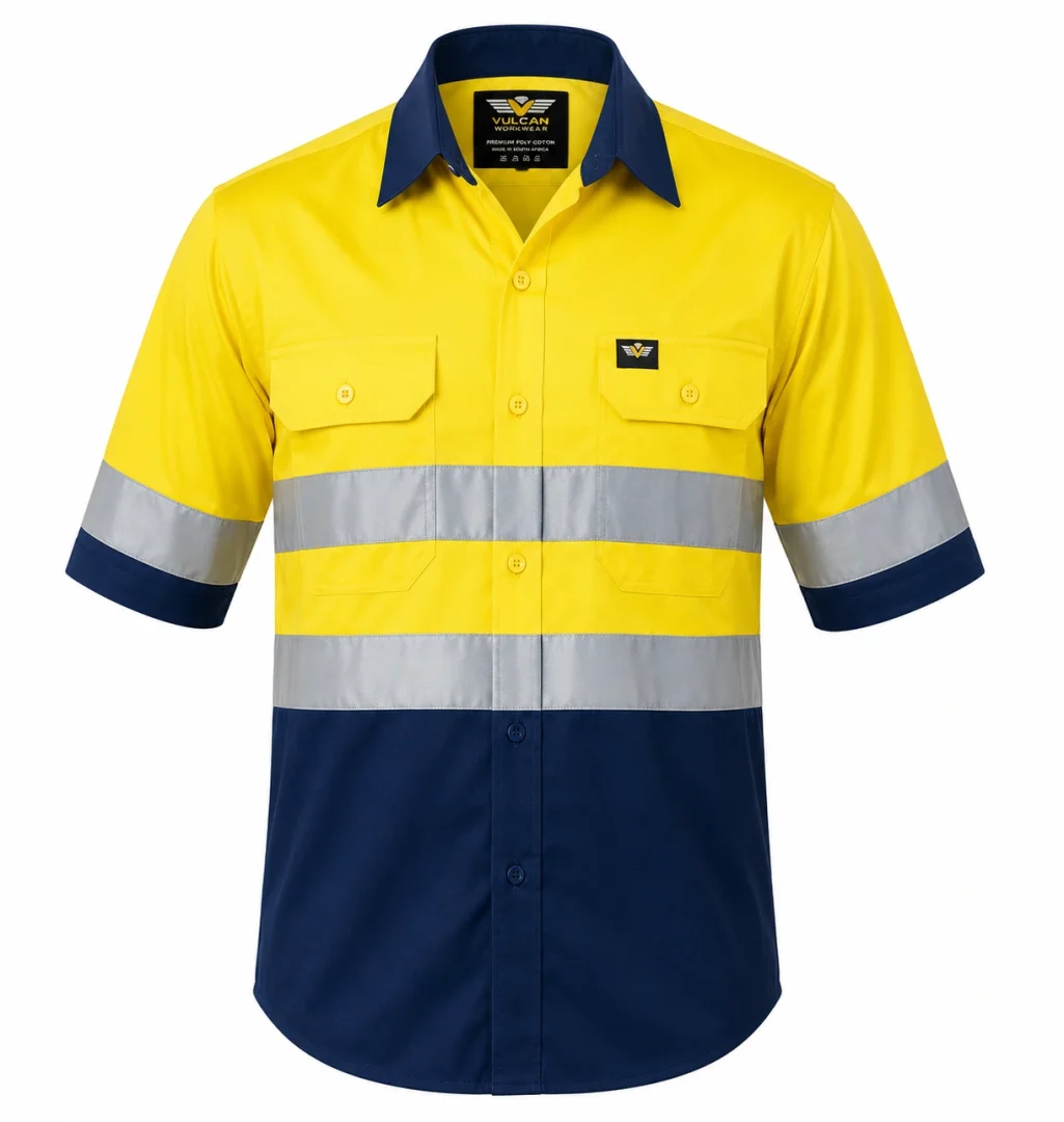 HI VIZ 100% Cotton Vented Short Sleeve Workshirt - Image 3